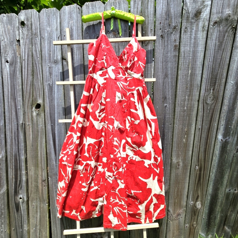 Red and white Print Cotton Strappy Dress Fit And Flare M - Picture 2 of 11